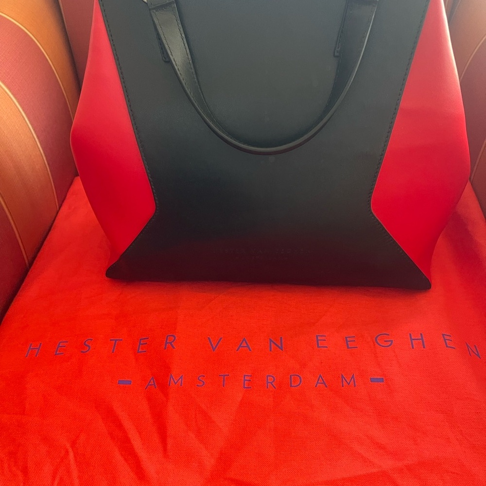 Hester Van Eeghen Black and Red Leather Tote Bag